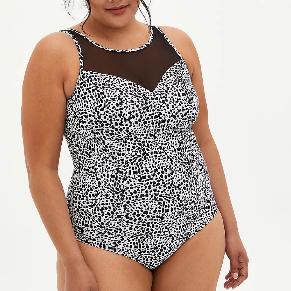 NWT TORRID Cheetah High Neck Active Swimsuit Sz 1